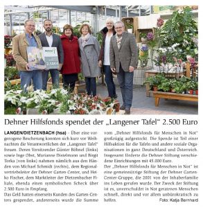 Langener Tafel Dehner Gartencenter Dietzenbach Spendenaktion 2018